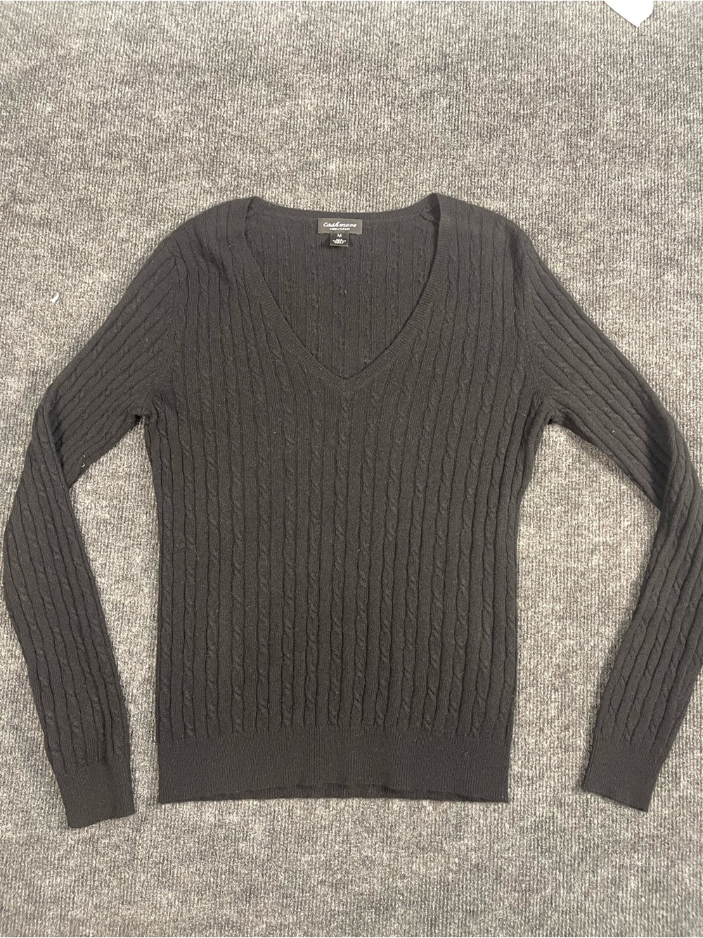 Lord & Taylor Black Cable-Knit V-Neck Sweater